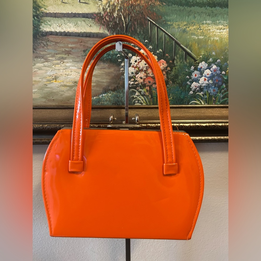 Bright Orange Patent Satchel Handbag